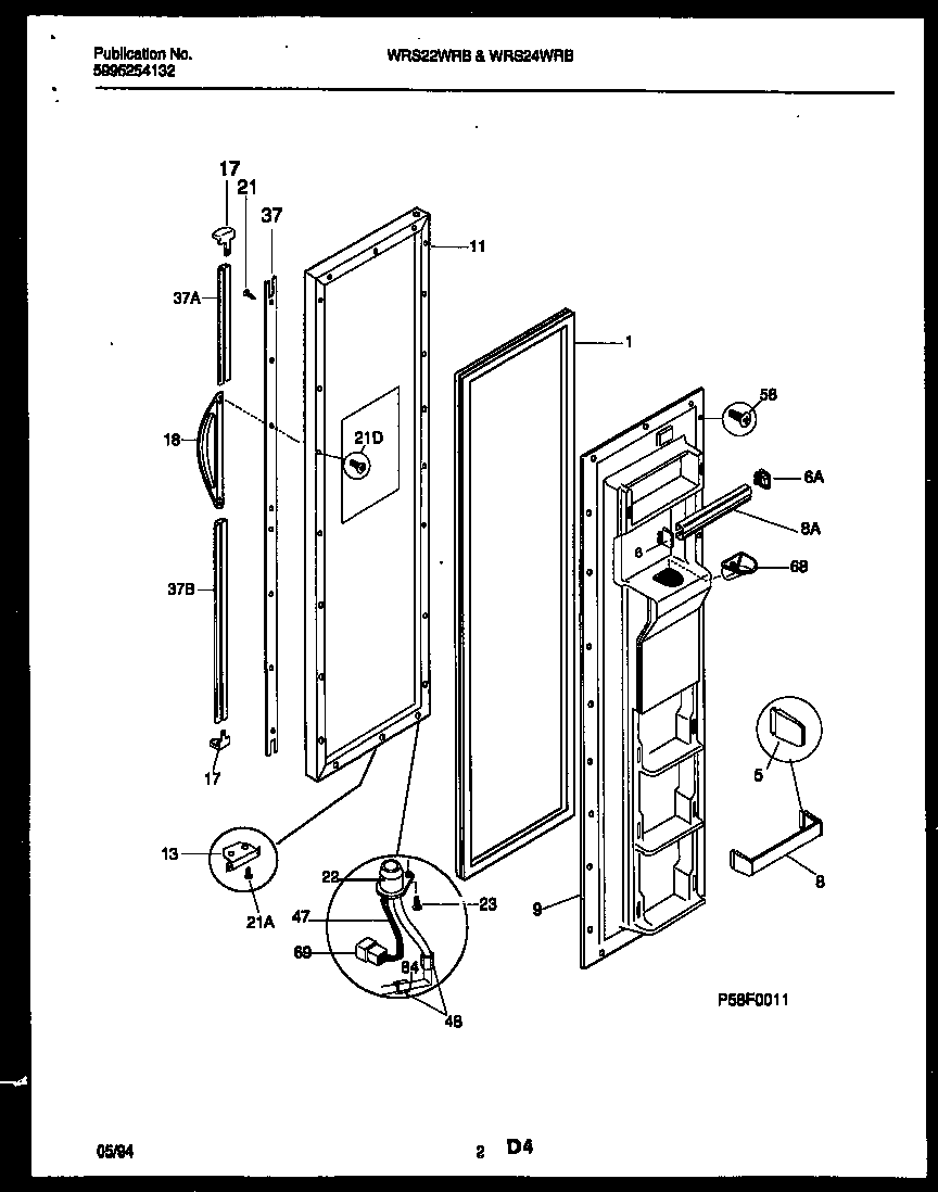 White-Westinghouse WRS24WRBD0 freezer door parts diagram
