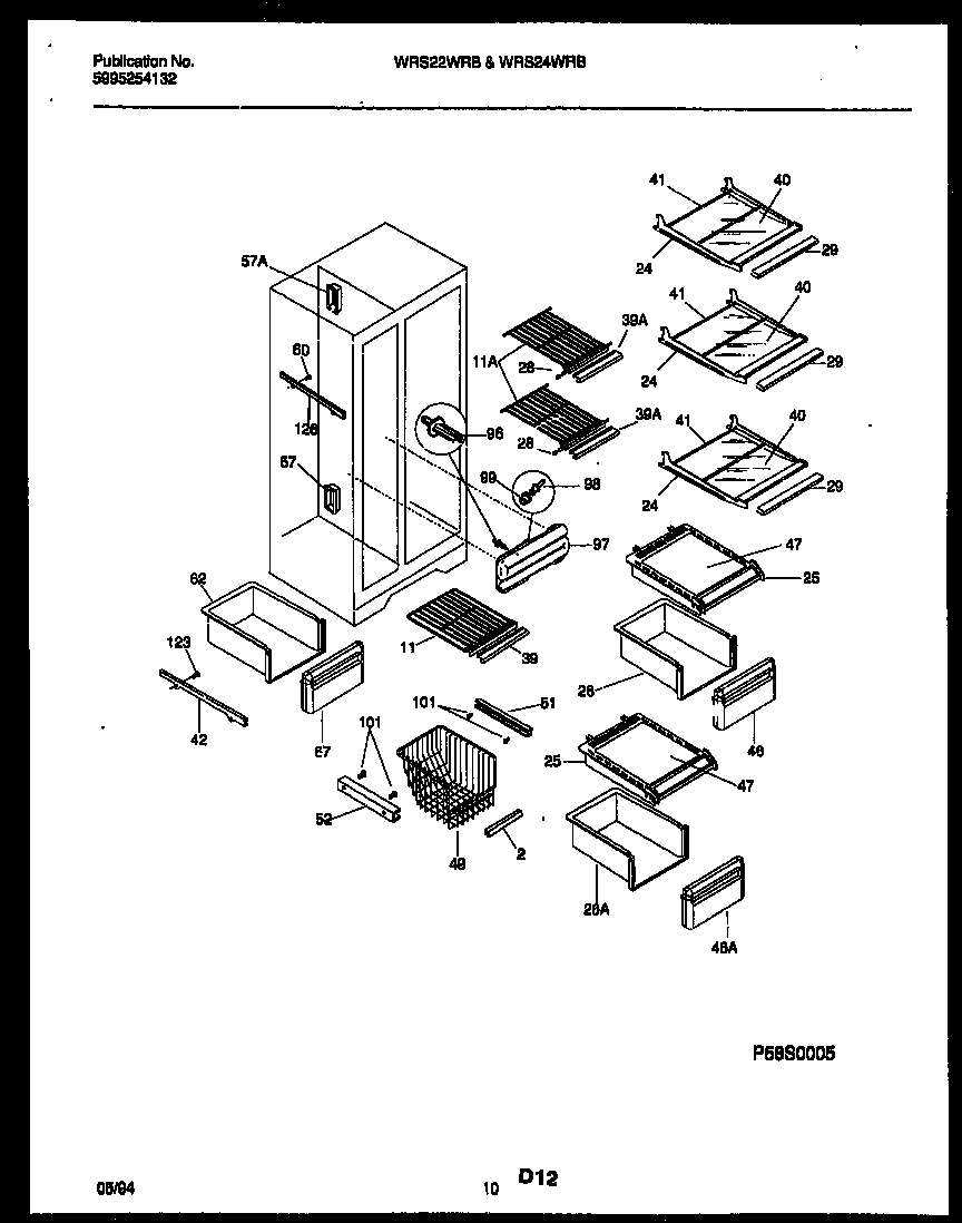 White-Westinghouse WRS24WRBD0 shelves and supports diagram