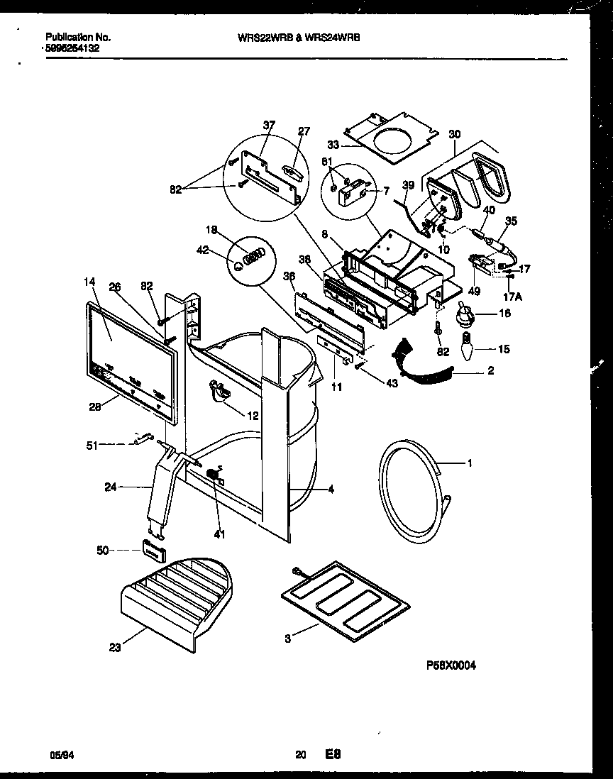 White-Westinghouse WRS24WRBD0 ice door, dispenser and water tanks diagram