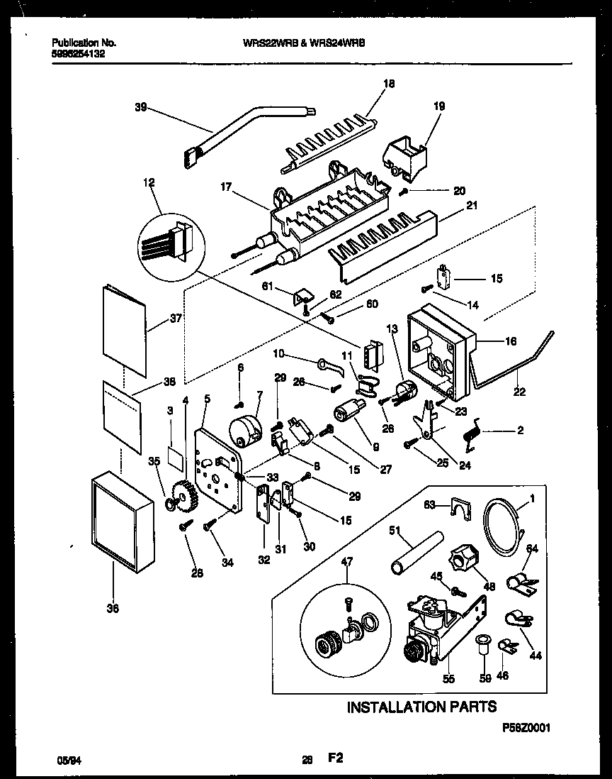 White-Westinghouse WRS24WRBD0 ice maker and installation parts diagram