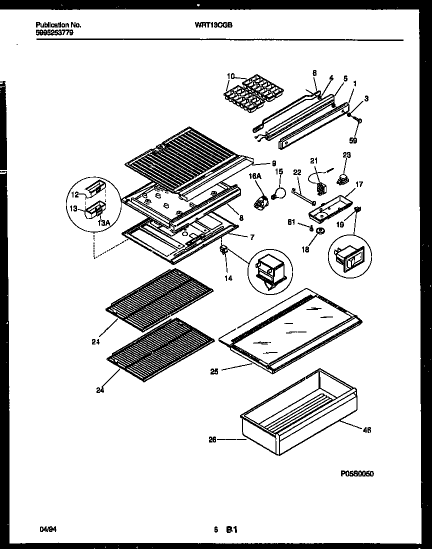 White-Westinghouse WRT13CGBW0 shelves and supports diagram