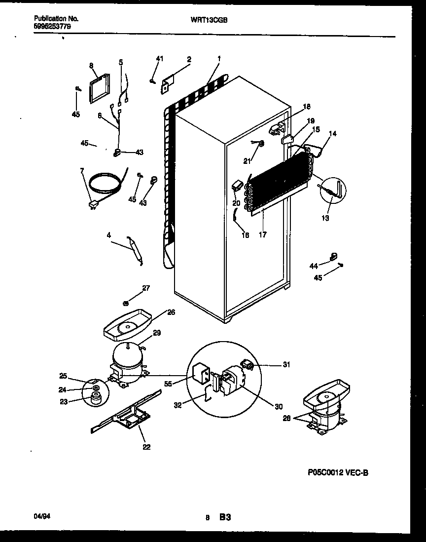 White-Westinghouse WRT13CGBW0 system and automatic defrost parts diagram