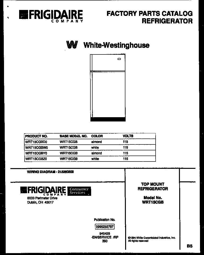 White-Westinghouse WRT15CGBZ0 cover page diagram