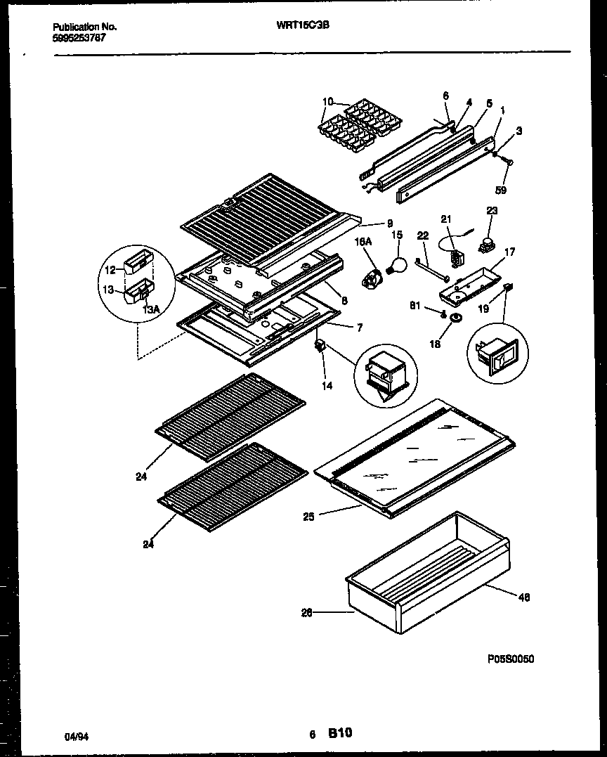White-Westinghouse WRT15CGBZ0 shelves and supports diagram