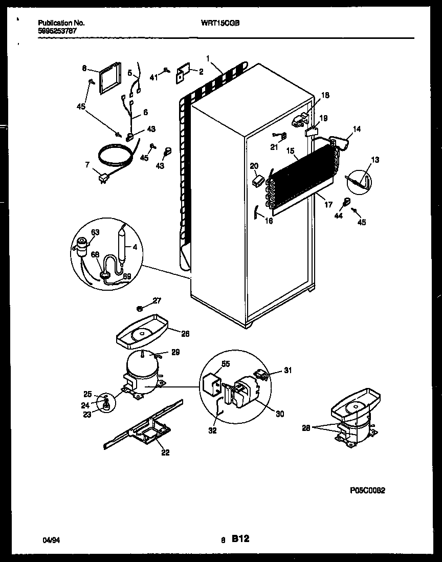 White-Westinghouse WRT15CGBZ0 system and automatic defrost parts diagram