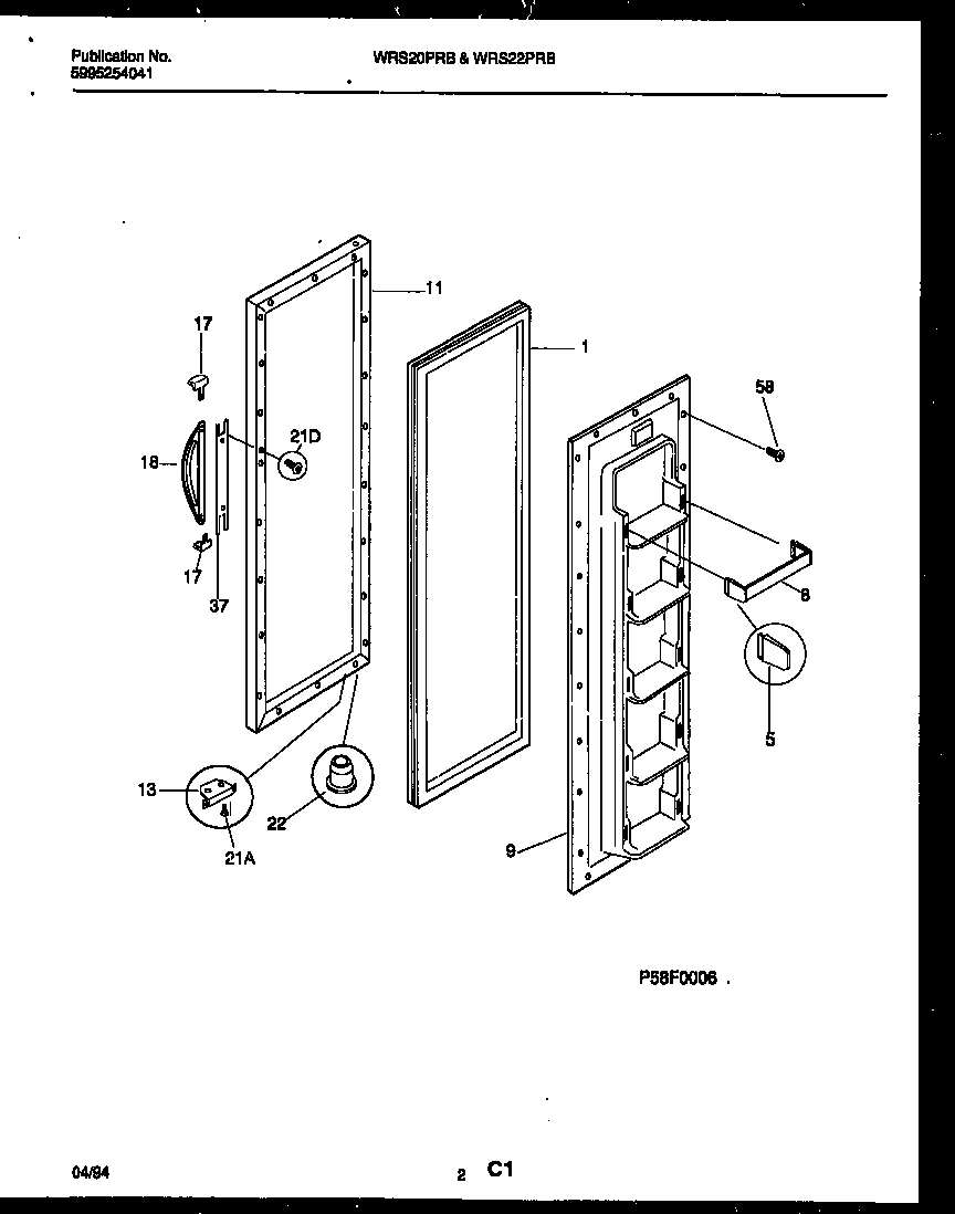White-Westinghouse WRS22PRBW0 freezer door parts diagram
