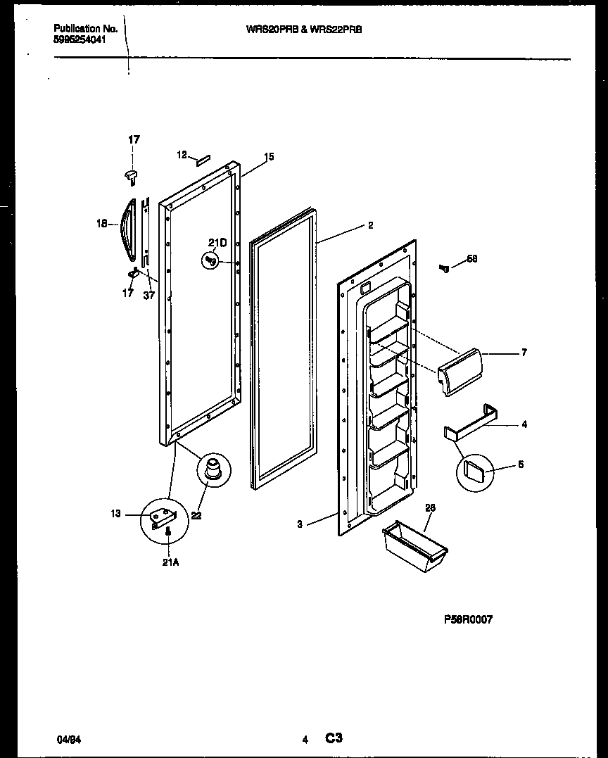 White-Westinghouse WRS22PRBW0 refrigerator door parts diagram