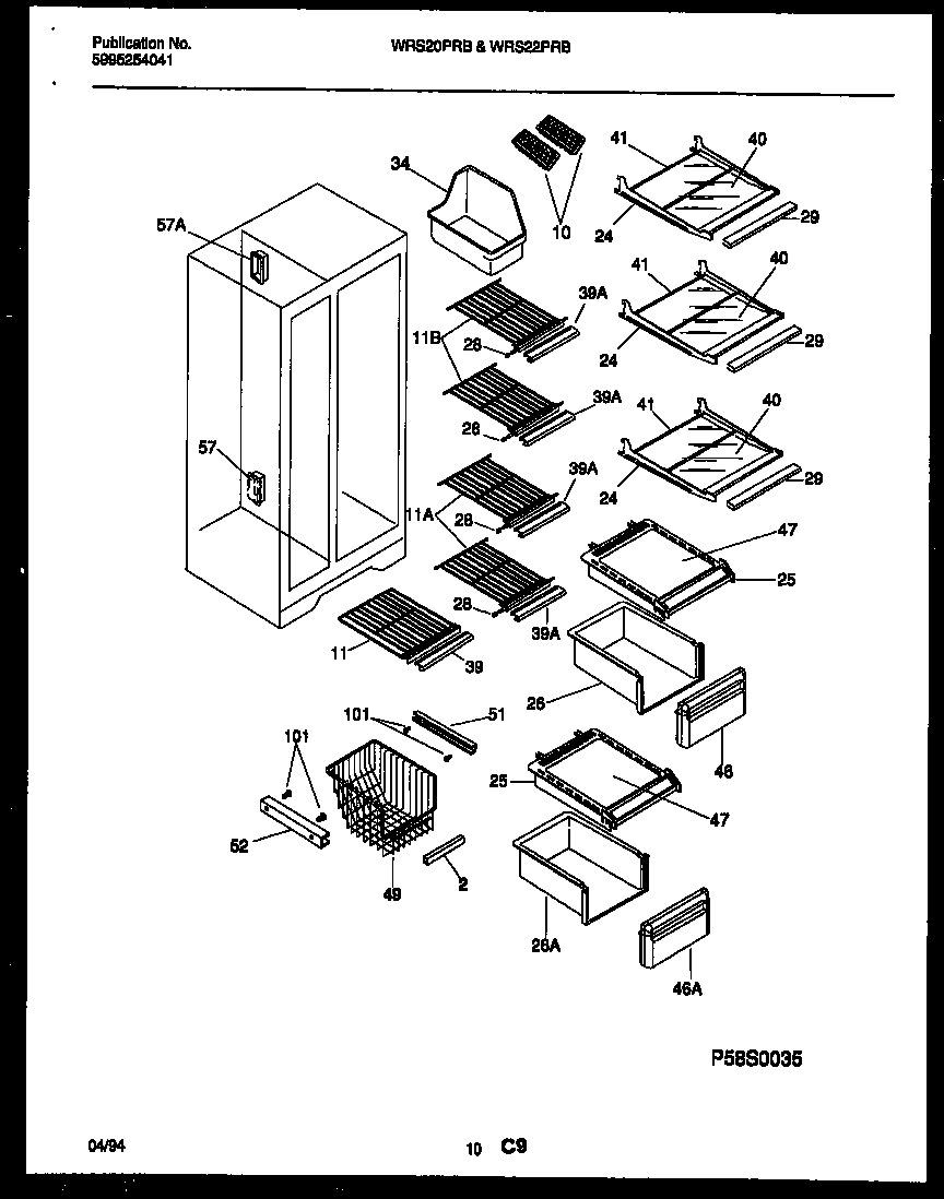 White-Westinghouse WRS22PRBW0 shelves and supports diagram