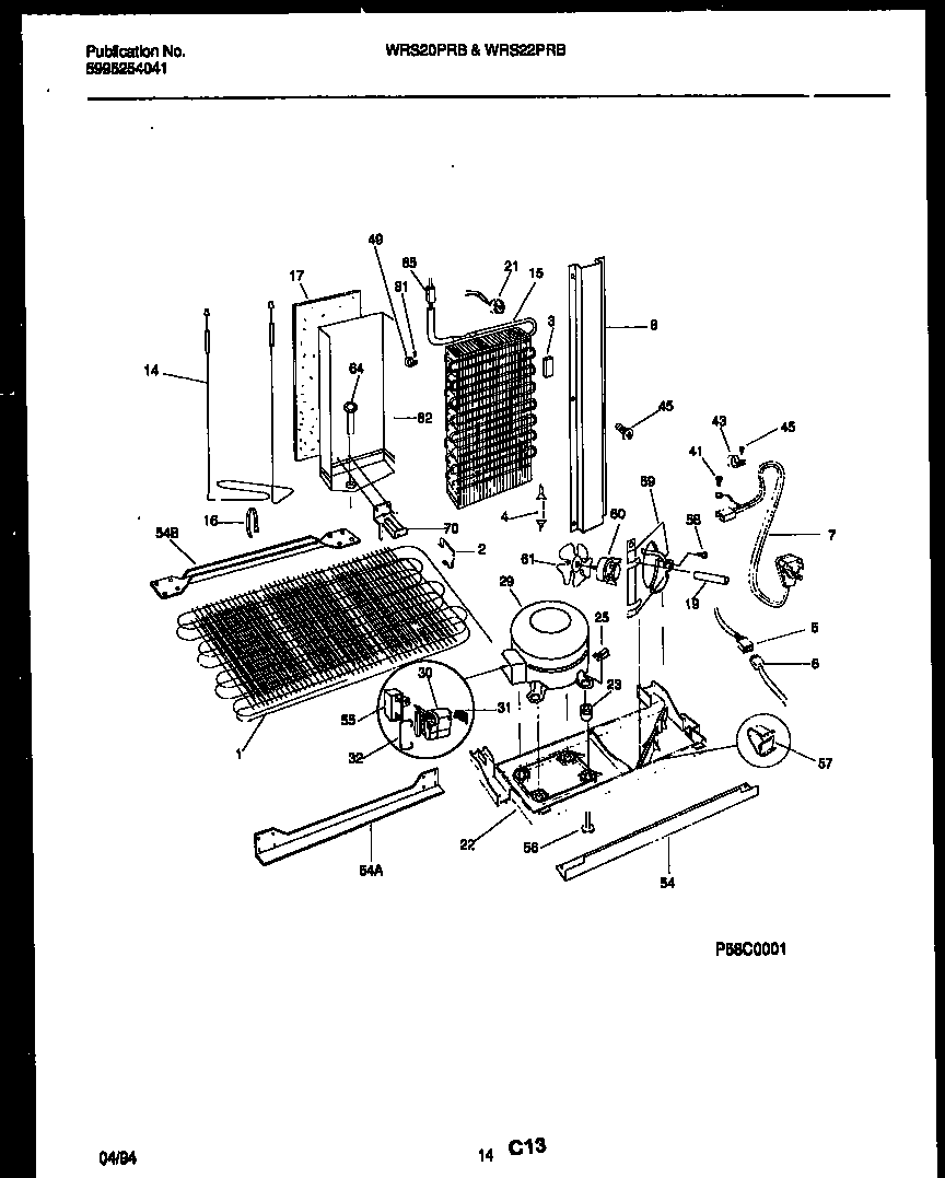 White-Westinghouse WRS22PRBW0 system and automatic defrost parts diagram