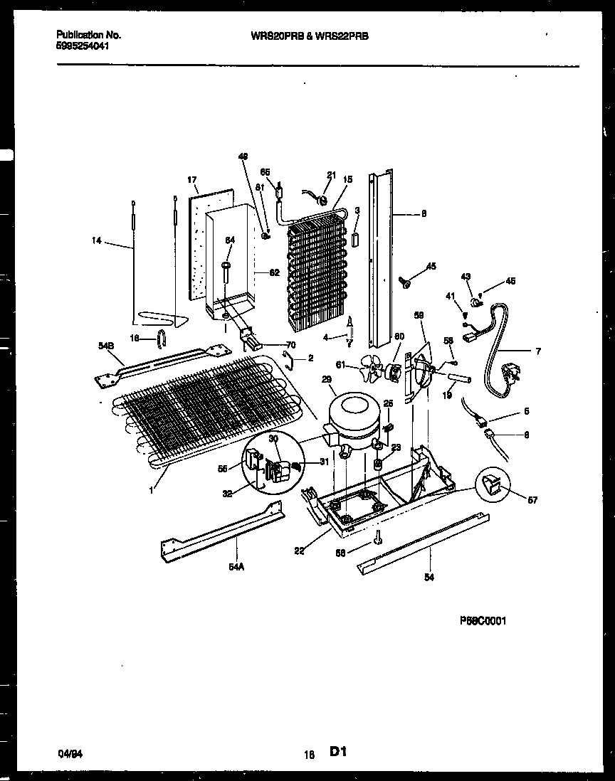 White-Westinghouse WRS22PRBW0 system and automatic defrost parts diagram