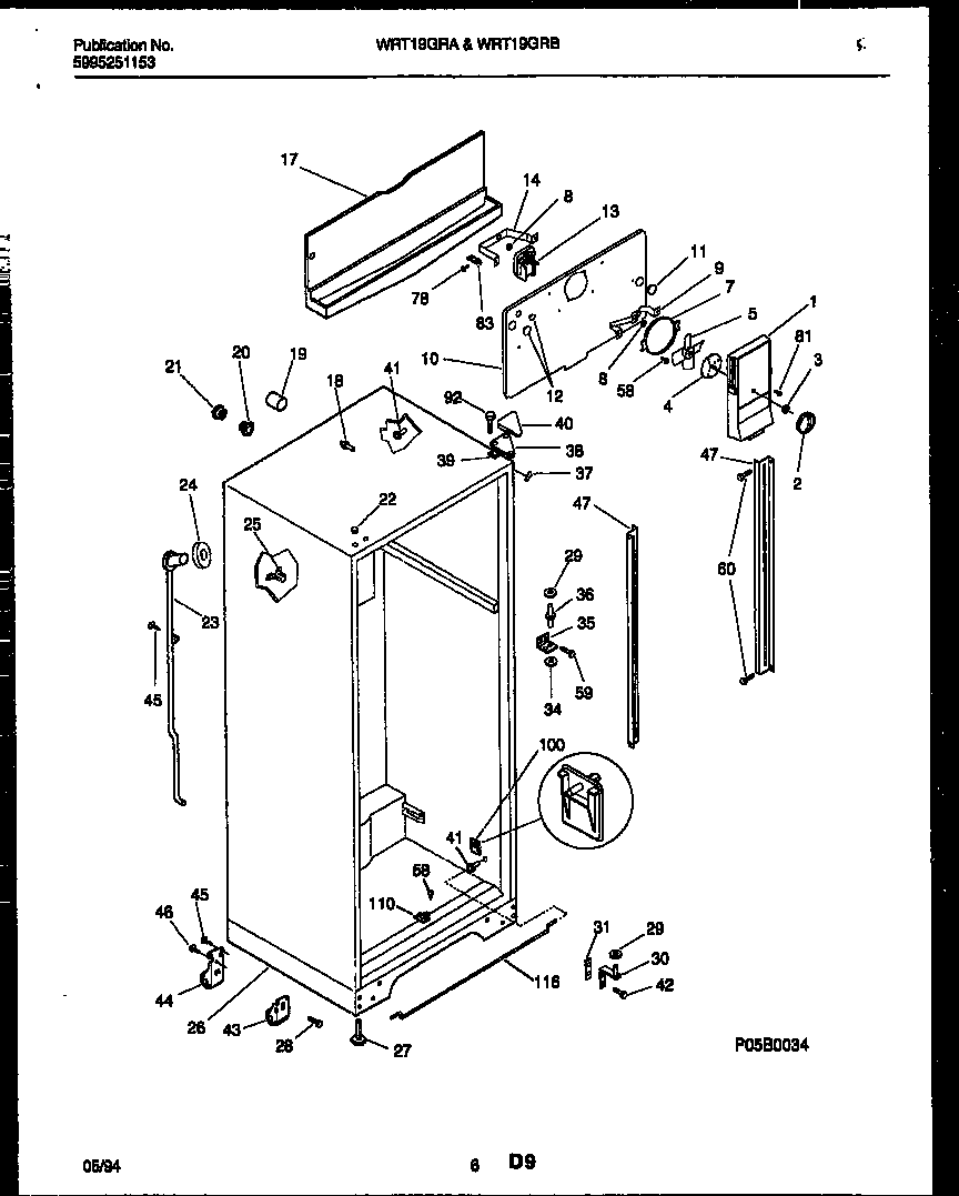 White-Westinghouse WRT19GRBW0 cabinet parts diagram