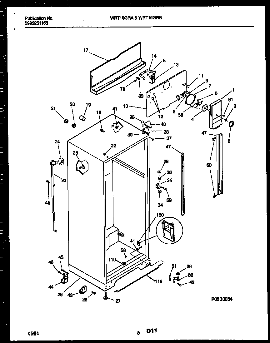 White-Westinghouse WRT19GRBW0 cabinet parts diagram
