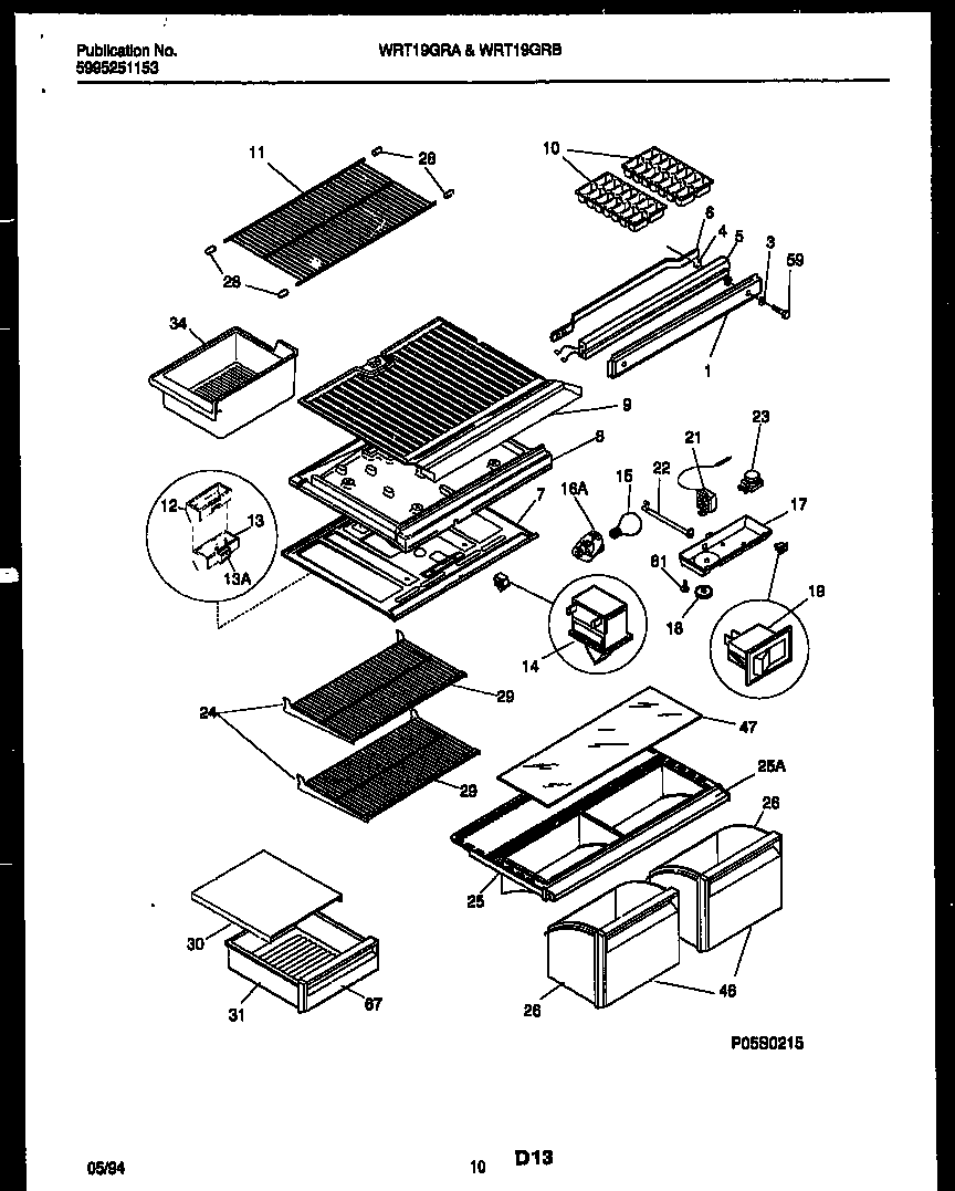 White-Westinghouse WRT19GRBW0 shelves and supports diagram