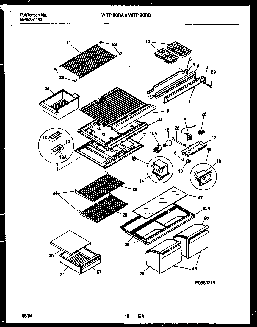 White-Westinghouse WRT19GRBW0 shelves and supports diagram