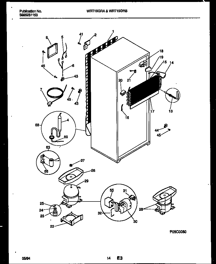 White-Westinghouse WRT19GRBW0 system and automatic defrost parts diagram