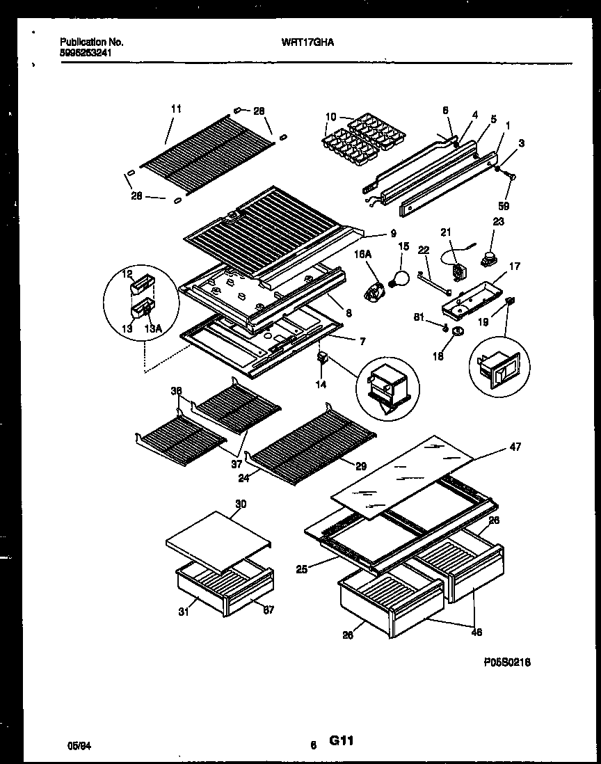 White-Westinghouse WRT17GHAW0 shelves and supports diagram