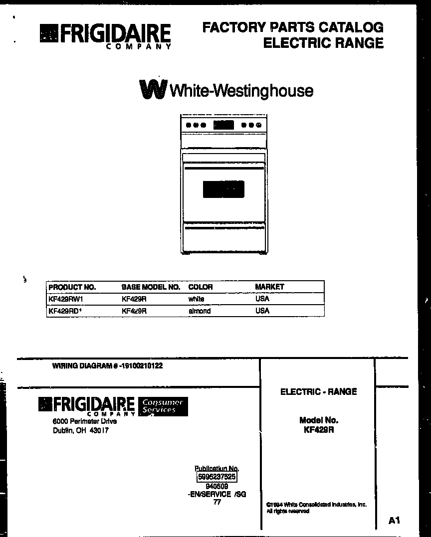 White-Westinghouse KF429RW1 cover diagram