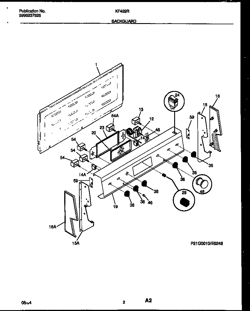 White-Westinghouse KF429RW1 backguard diagram