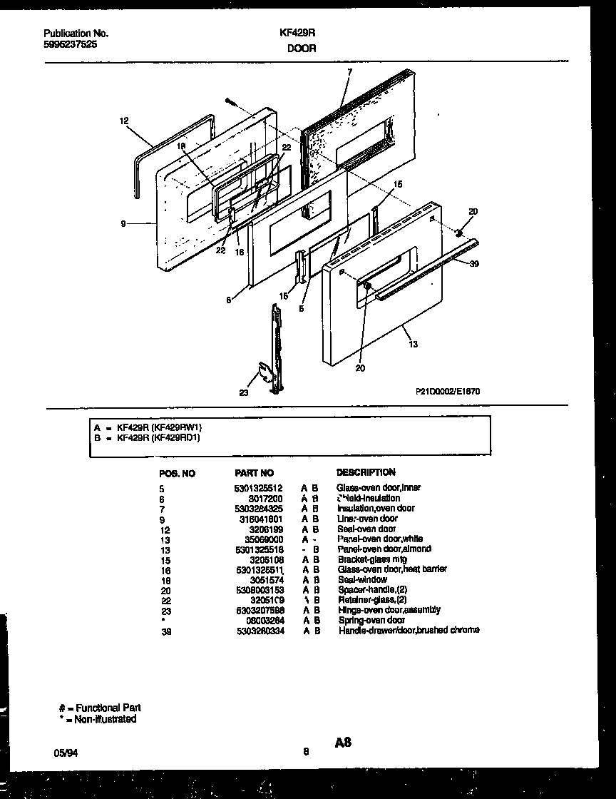 White-Westinghouse KF429RW1 door parts diagram
