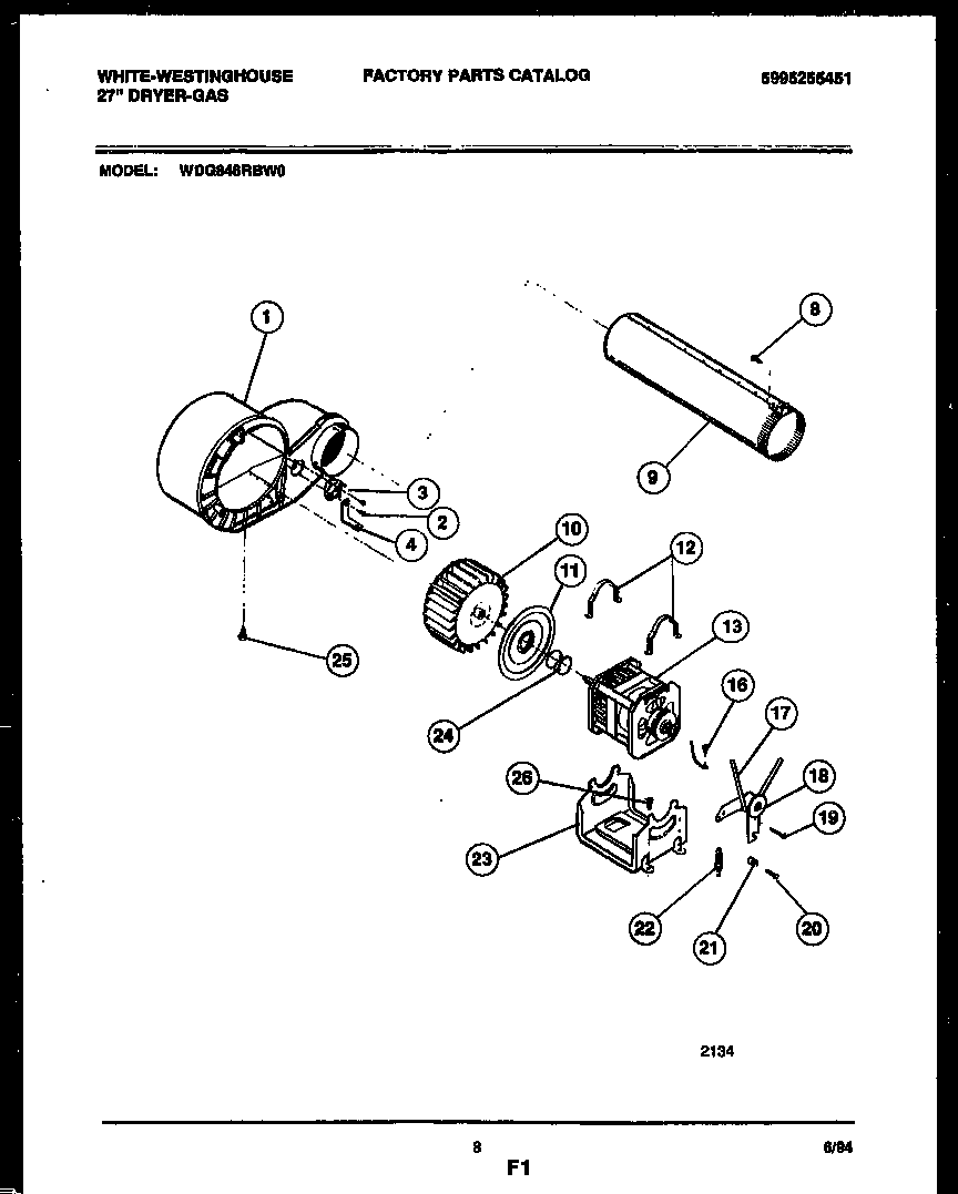 White-Westinghouse WDG846RBD0 blower and drive parts diagram