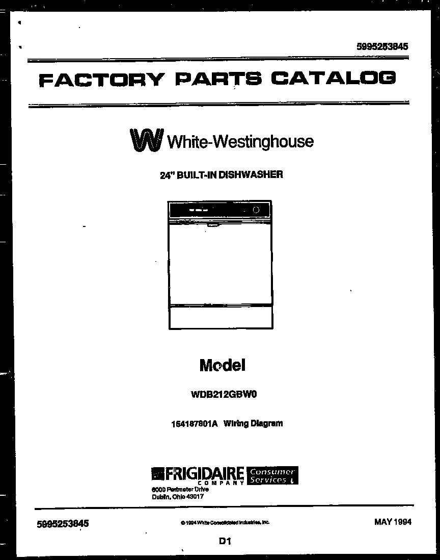 White-Westinghouse WDB212GBW0 cover sheet diagram