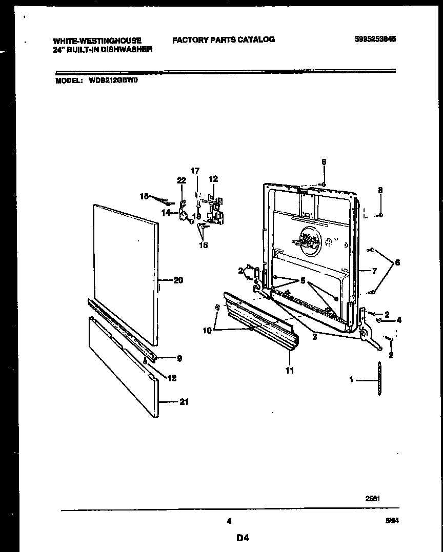 White-Westinghouse WDB212GBW0 door parts diagram