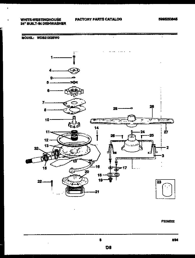 White-Westinghouse WDB212GBW0 motor pump parts diagram