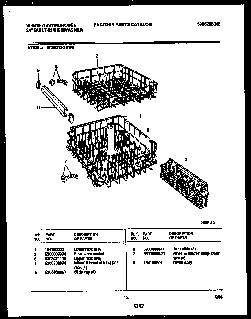 White-Westinghouse WDB212GBW0 racks and trays diagram
