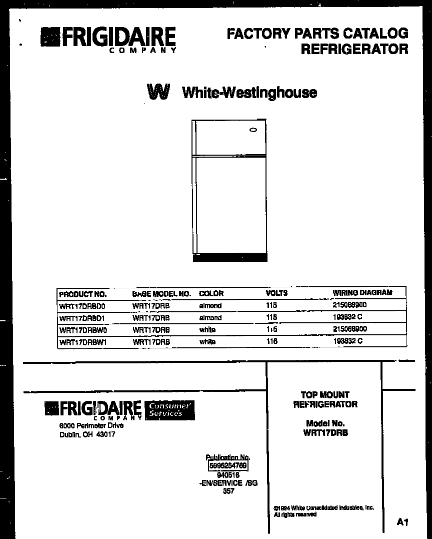 White-Westinghouse WRT17DRBW1 cover page diagram