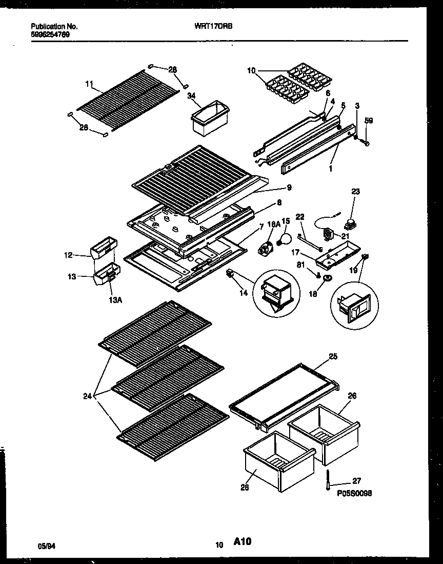White-Westinghouse WRT17DRBW1 shelves and supports diagram
