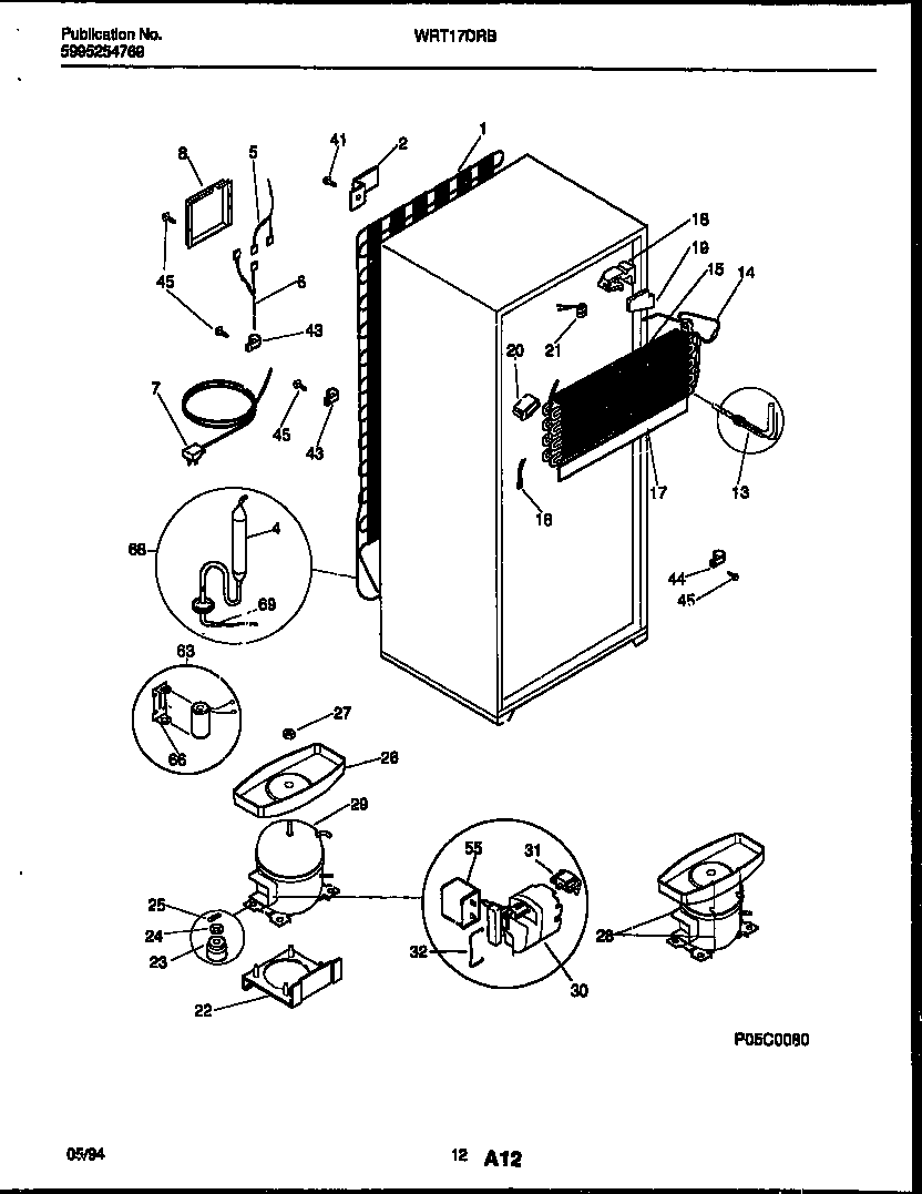 White-Westinghouse WRT17DRBW1 system and automatic defrost parts diagram