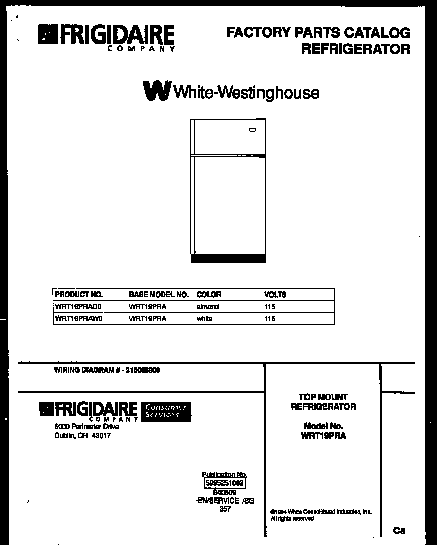 White-Westinghouse WRT19PRAW0 cover page diagram