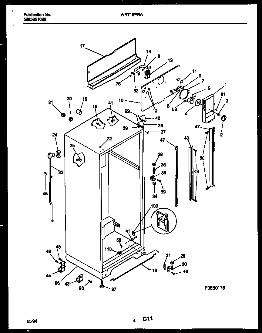 White-Westinghouse WRT19PRAW0 cabinet parts diagram