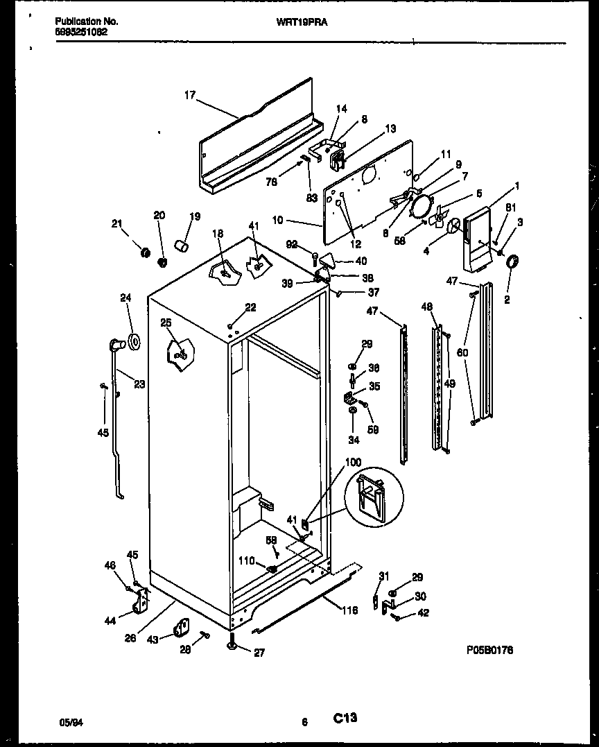 White-Westinghouse WRT19PRAW0 cabinet parts diagram