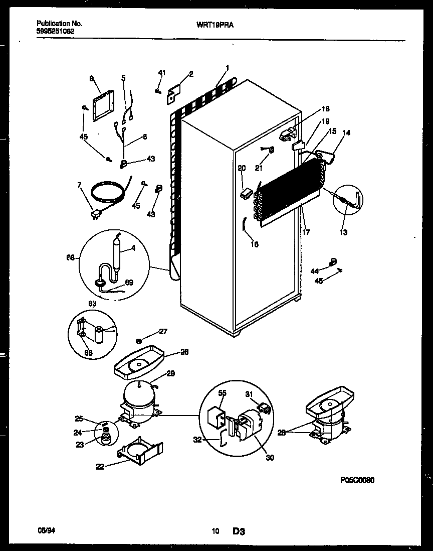 White-Westinghouse WRT19PRAW0 system and automatic defrost parts diagram
