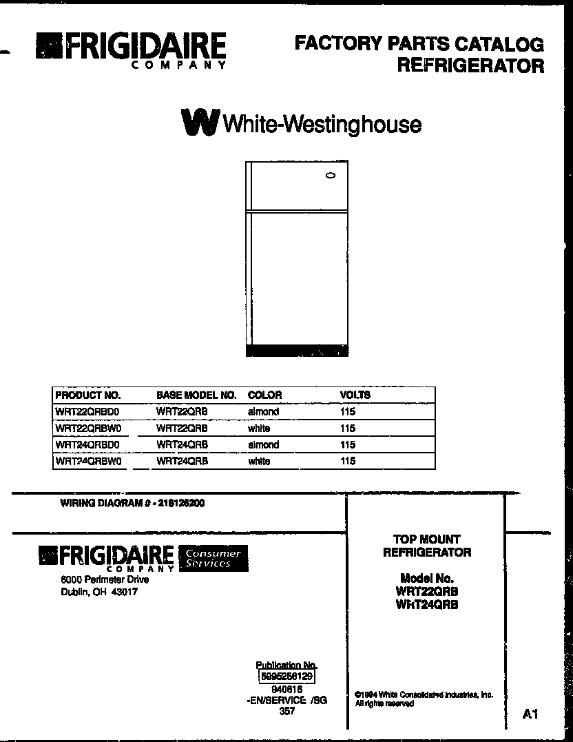 White-Westinghouse WRT22QRBD0 cover page diagram