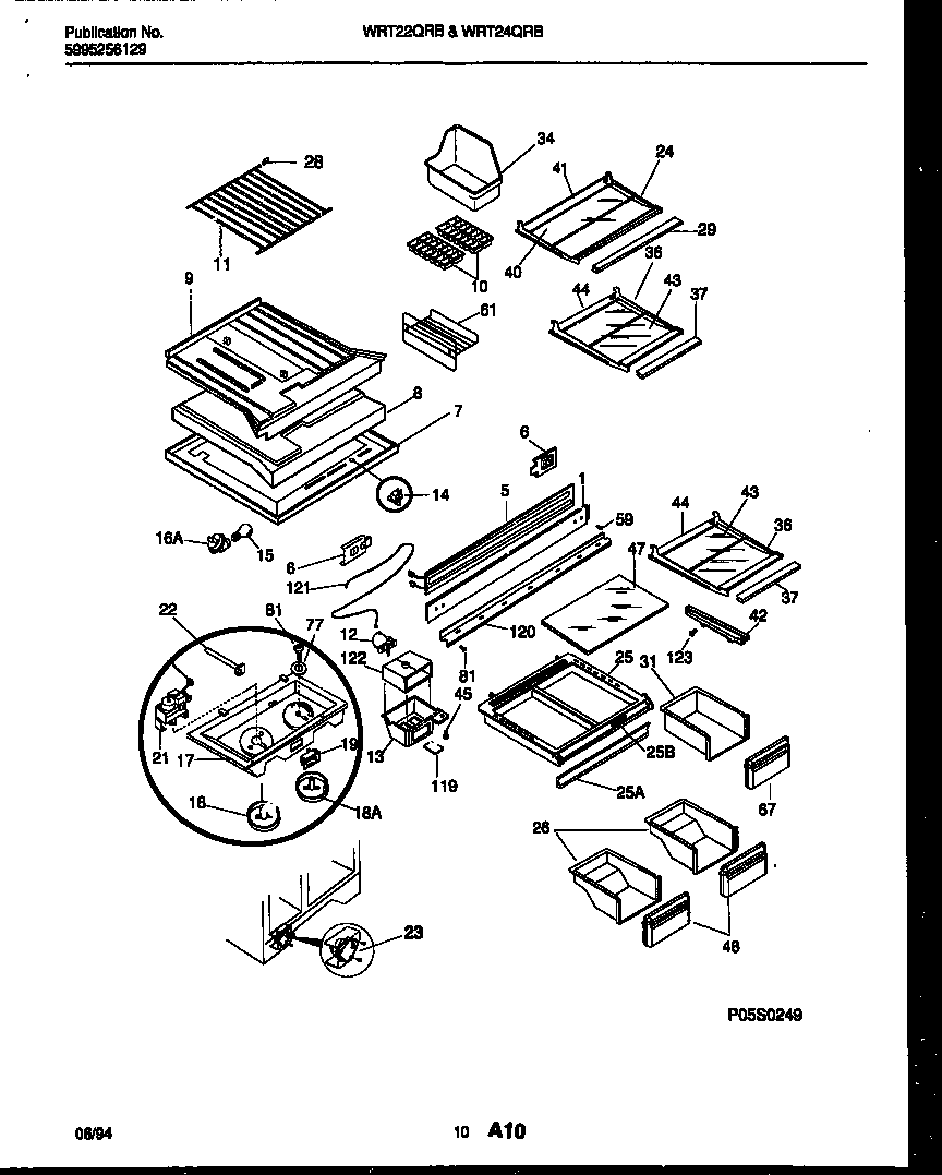White-Westinghouse WRT22QRBD0 shelves and supports diagram