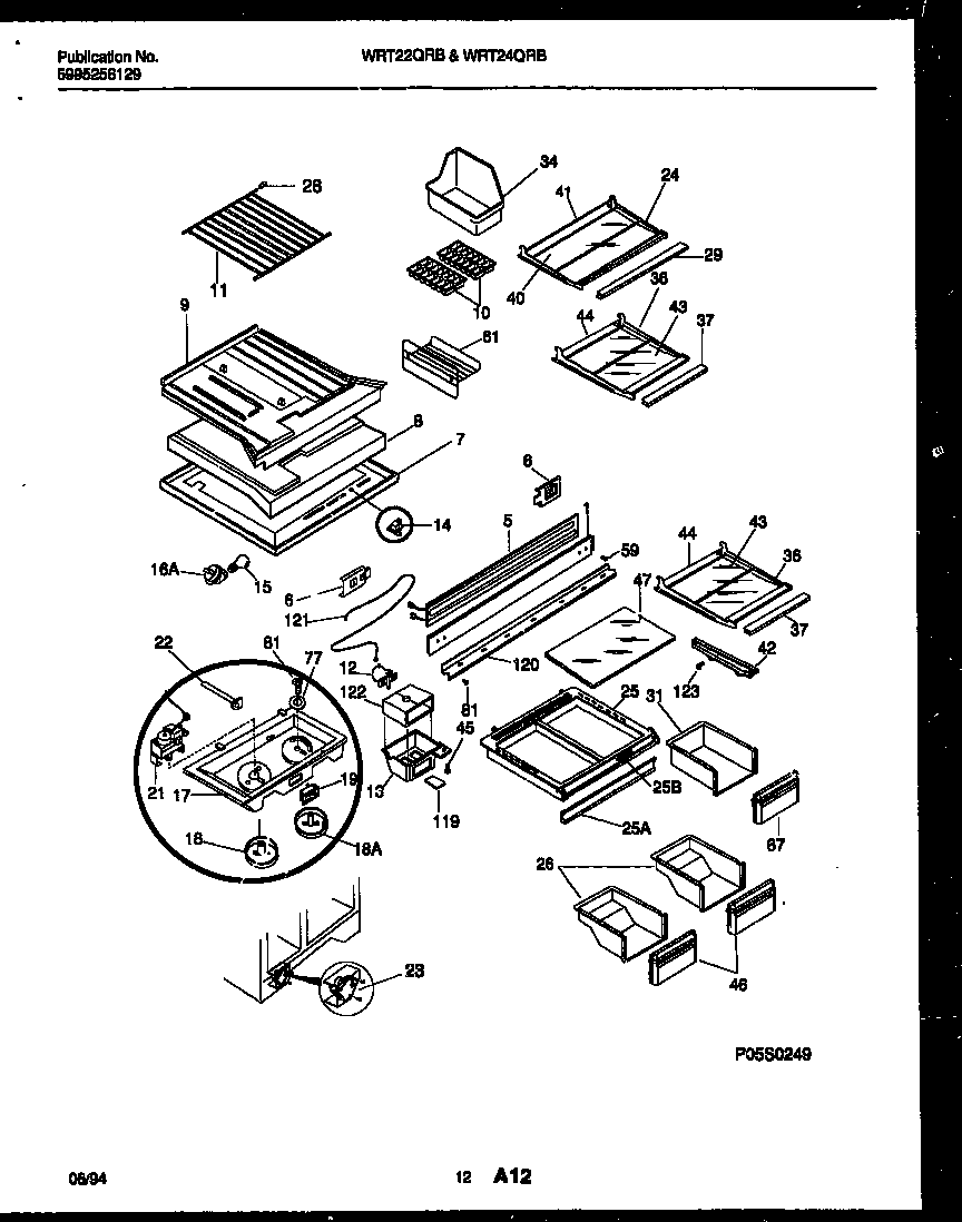White-Westinghouse WRT22QRBD0 shelves and supports diagram