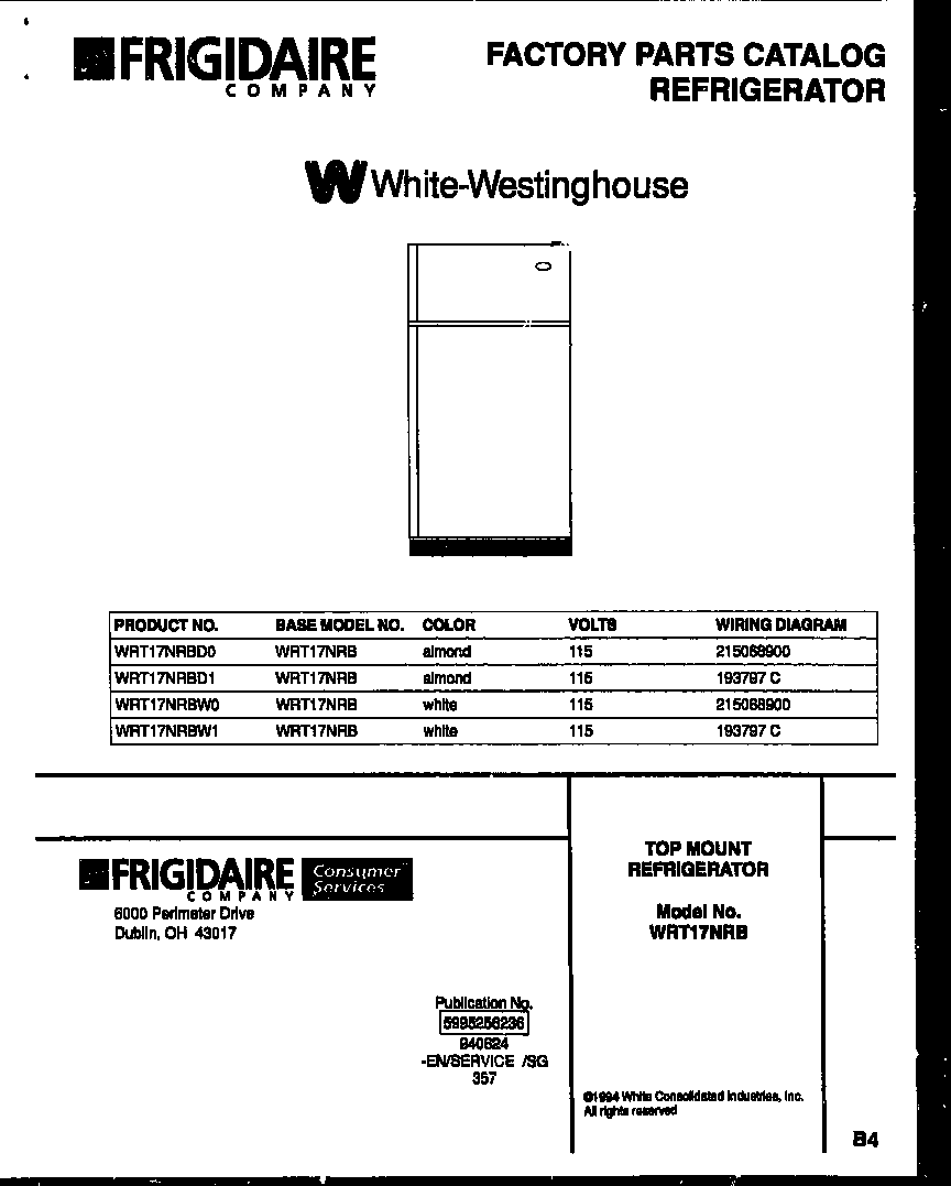 White-Westinghouse WRT17NRBW0 cover page diagram