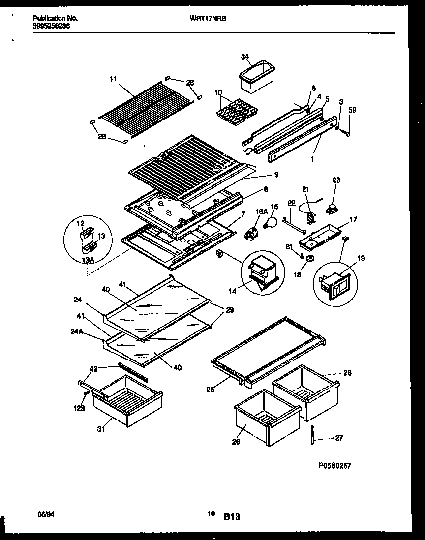 White-Westinghouse WRT17NRBW0 shelves and supports diagram