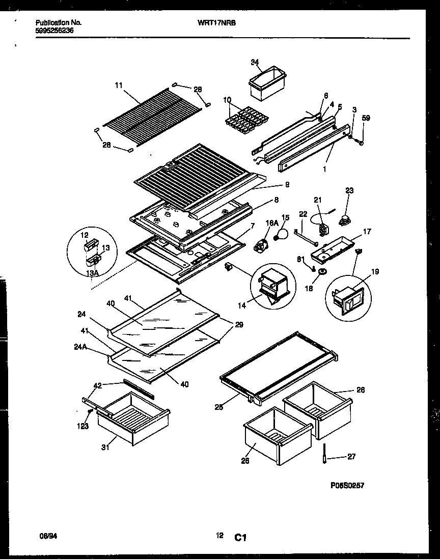 White-Westinghouse WRT17NRBW0 shelves and supports diagram