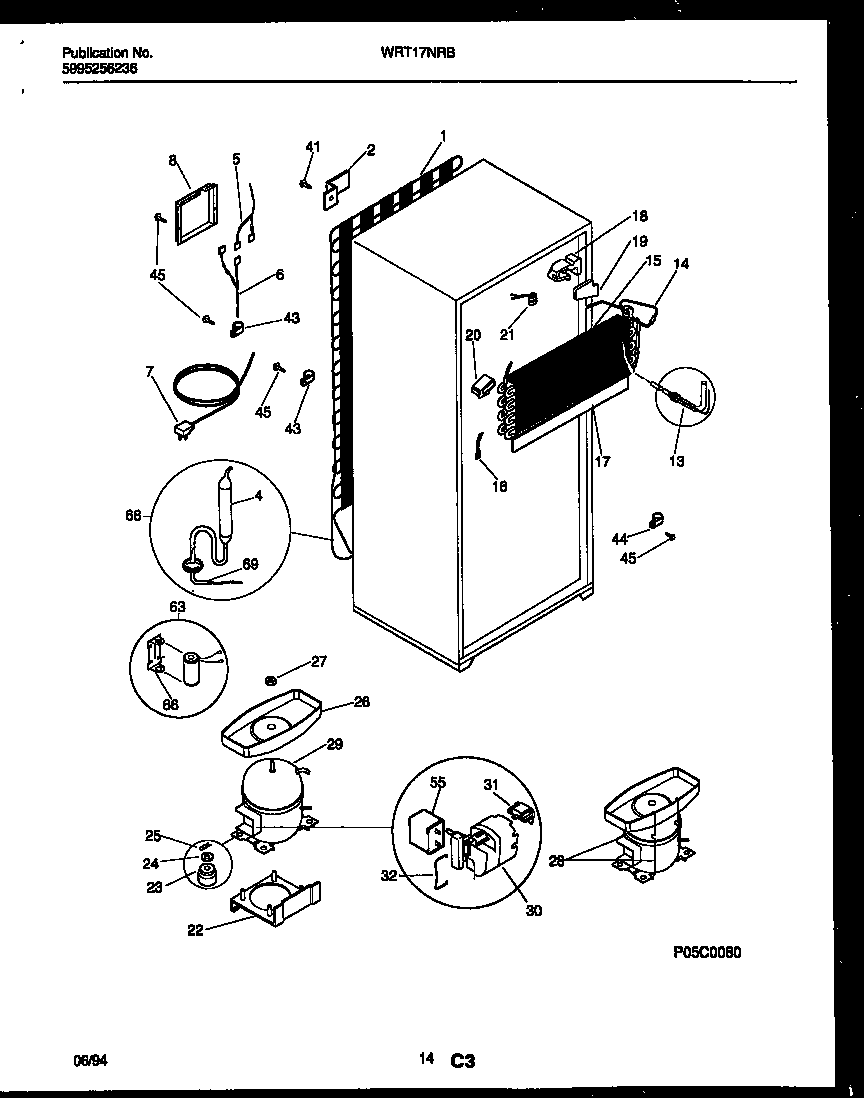 White-Westinghouse WRT17NRBW0 system and automatic defrost parts diagram