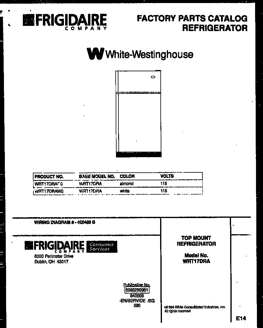 White-Westinghouse WRT17DRAD0 cover page diagram