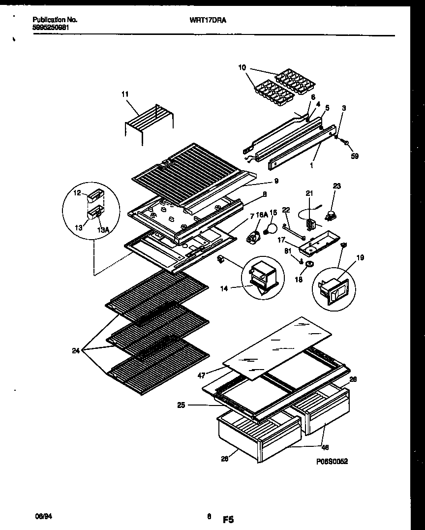 White-Westinghouse WRT17DRAD0 shelves and supports diagram