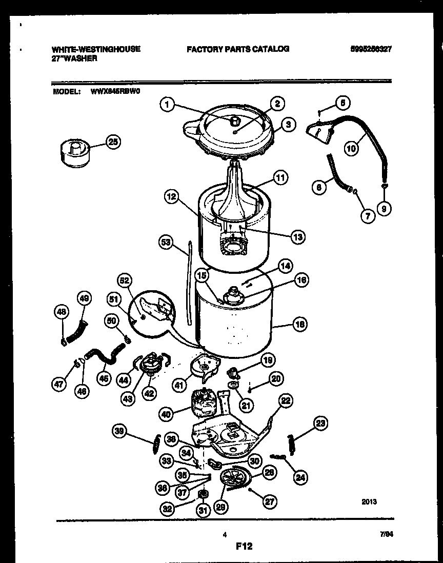 White-Westinghouse WWX645RBW0 tub detail diagram