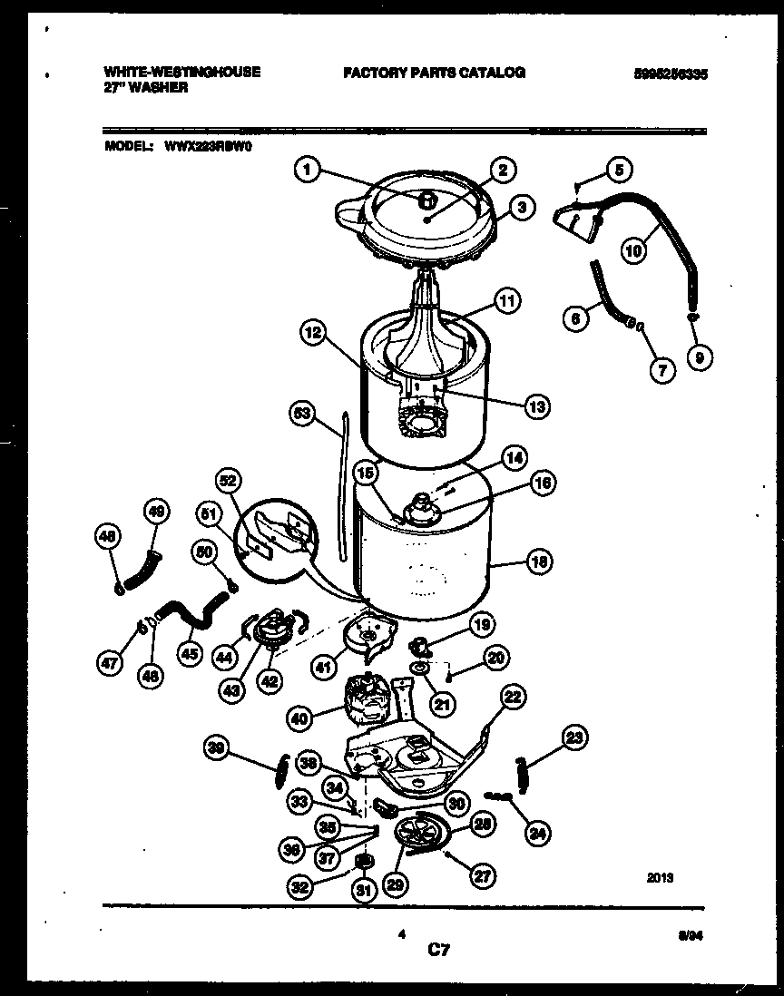 White-Westinghouse WWX223RBW0 tub detail diagram