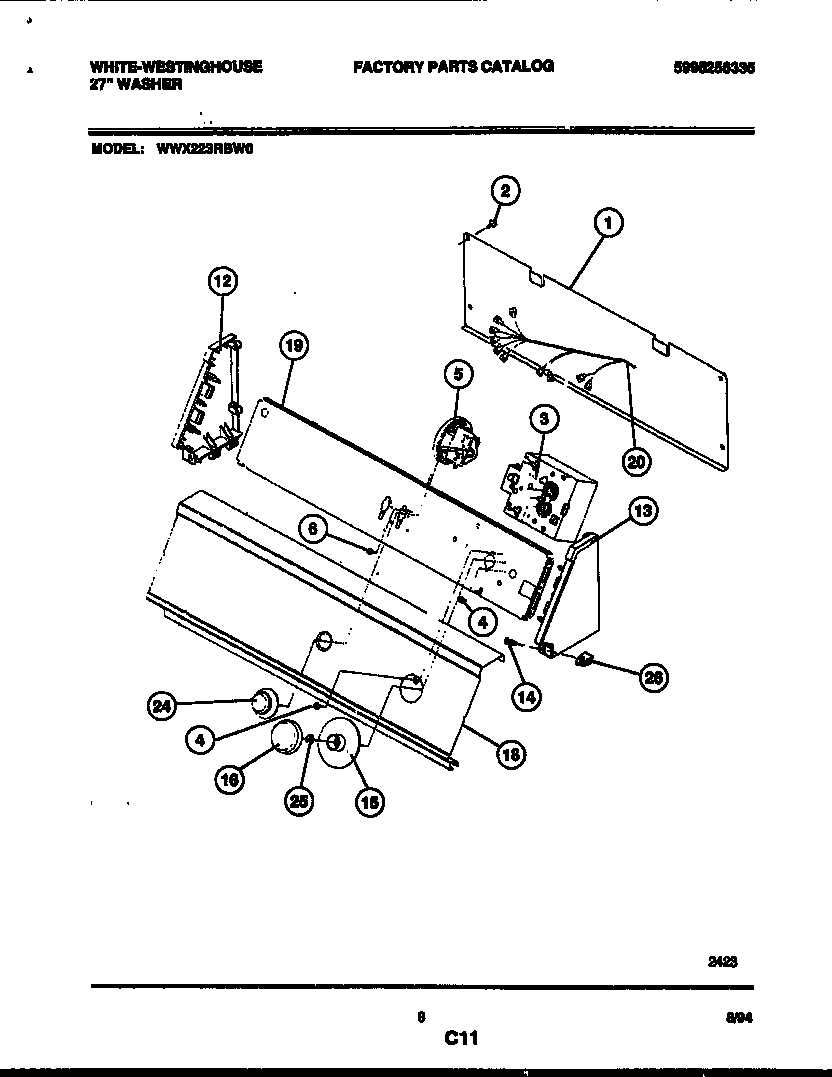 White-Westinghouse WWX223RBW0 console and control parts diagram
