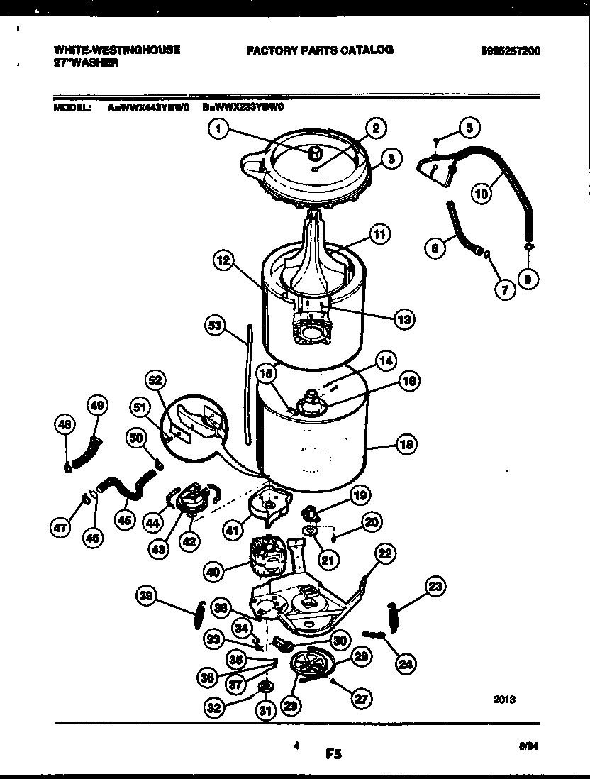 White-Westinghouse WWX233YBW0 tub detail diagram