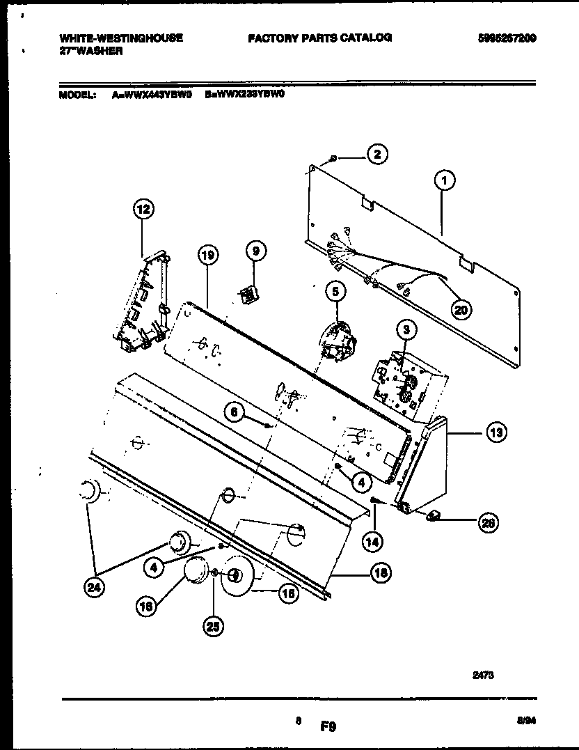 White-Westinghouse WWX233YBW0 console and control parts diagram
