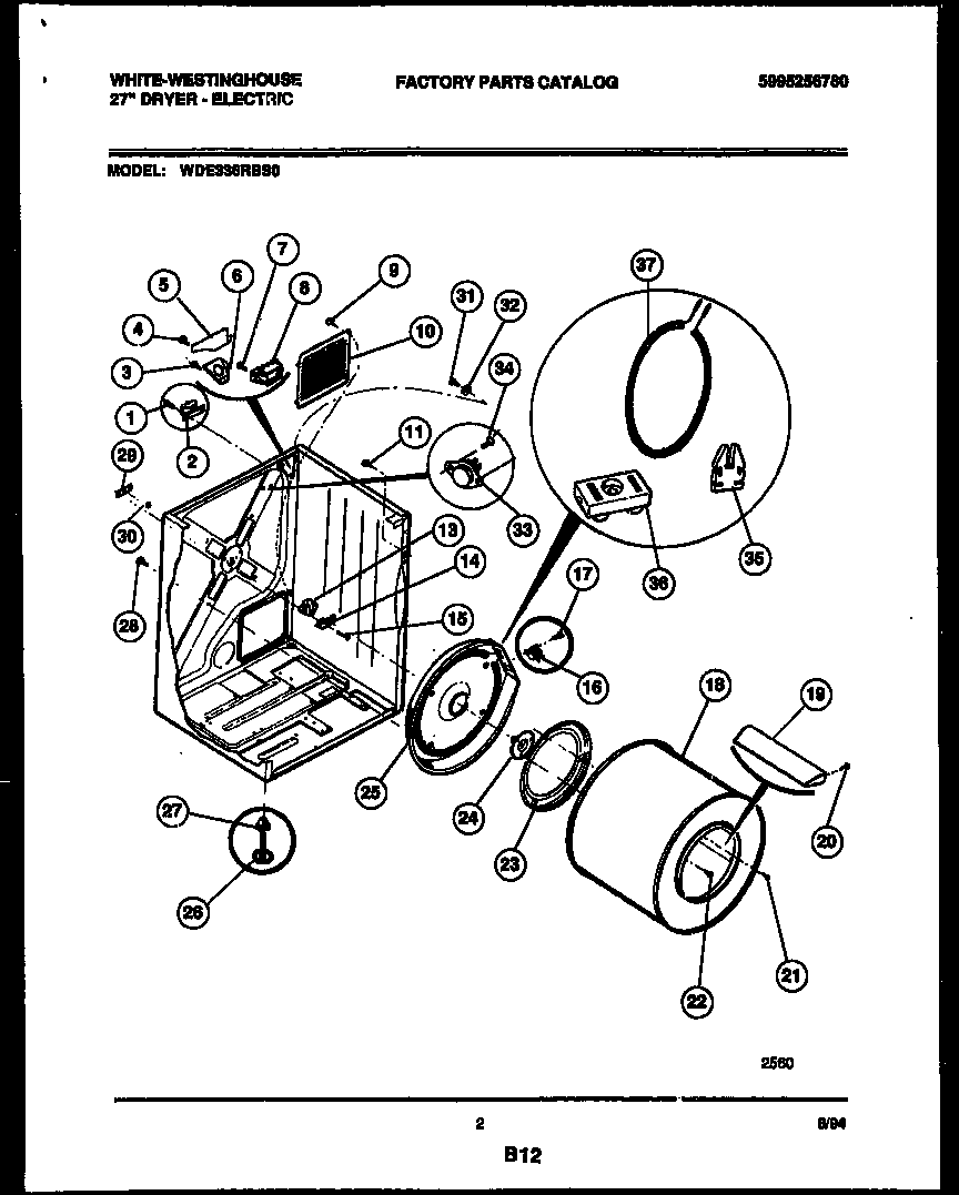 White-Westinghouse WDE336RBS0 cabinet and component parts diagram